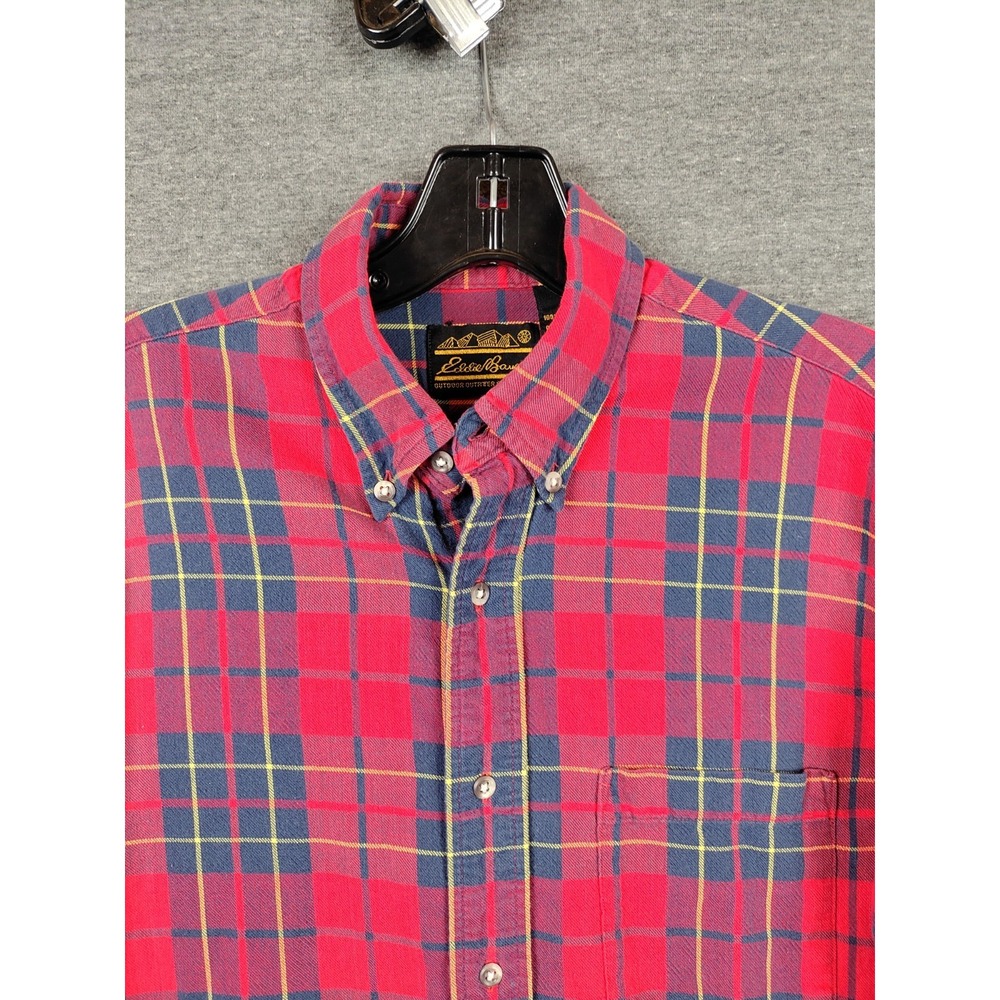 Eddie Bauer Mens Shirt Small Red Plaid Flannel USA‎ Made Cabincore Lumberjack